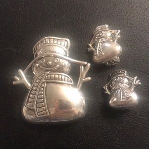 SNOWMAN BROOCH / pendant w matching earrings